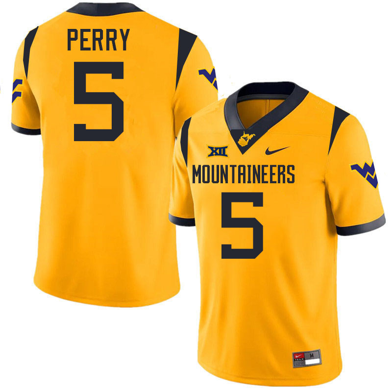 Fred Perry WVU Jersey,West Virginia Mountaineers #5 Fred Perry Jersey Youth College-Gold